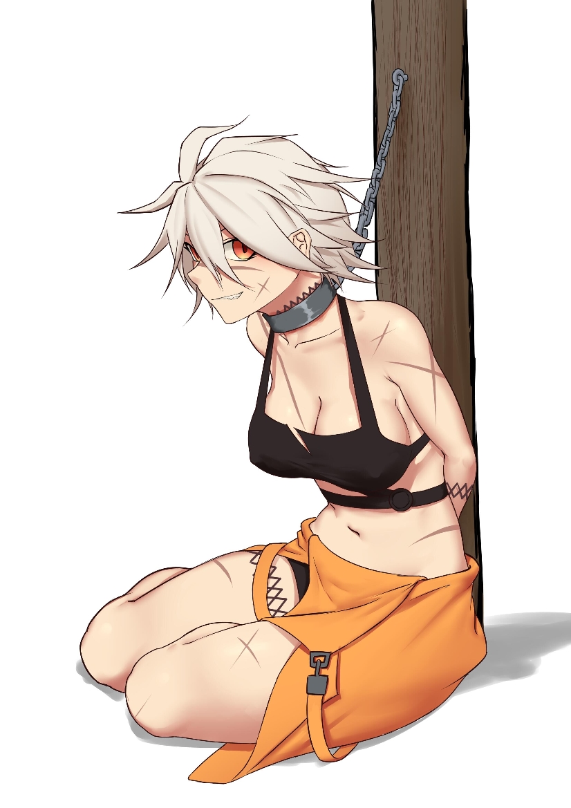 apron, black_bra, black_panties, black_survival, bra, breasts, collar, eternal_return:_black_survival