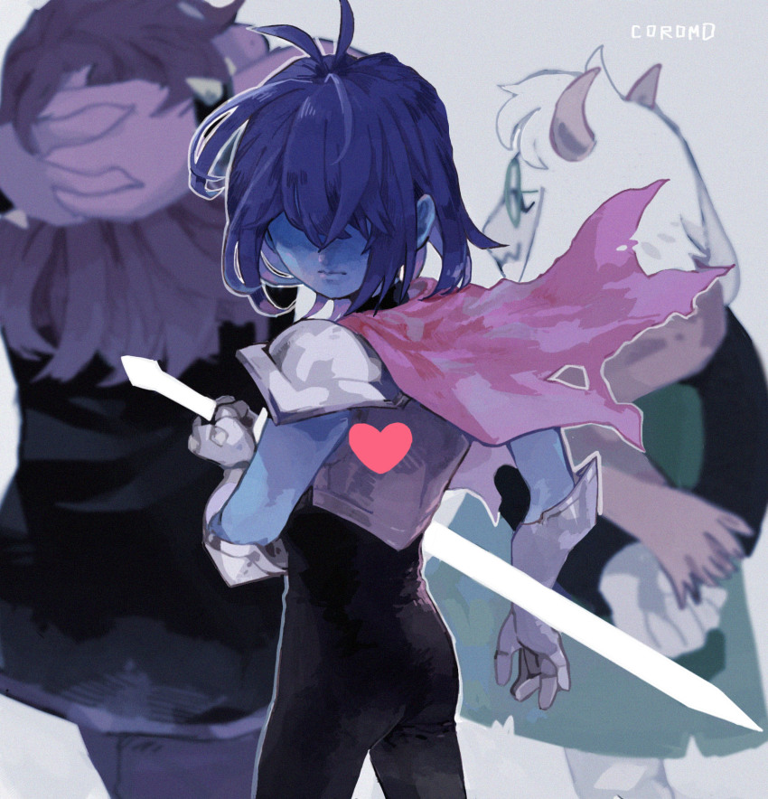 1boy, blue_skin, colored_skin, corogarucoromo, deltarune, furry, glasses, goat_horns