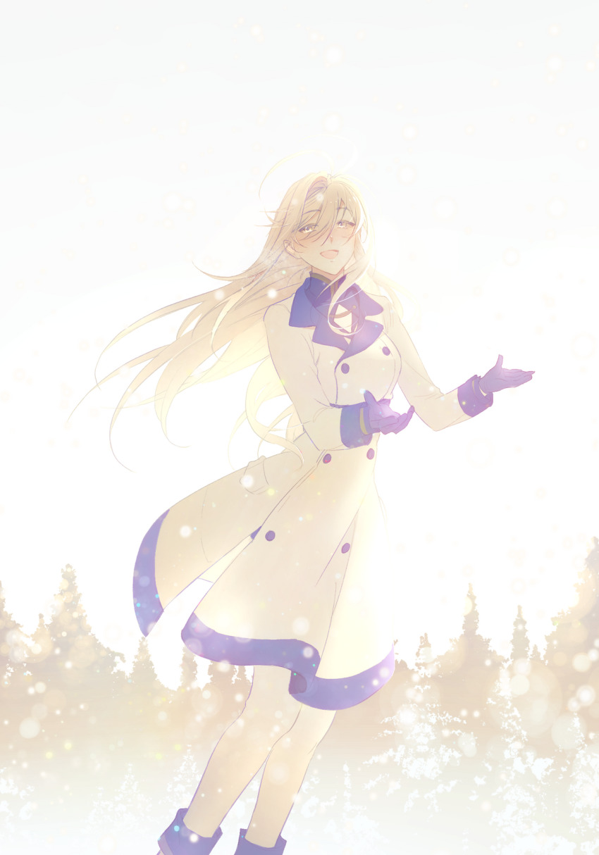 1girl, 86_-eightysix-, blue_gloves, floating_hair, gloves, grey_eyes, hair_behind_ear, highres