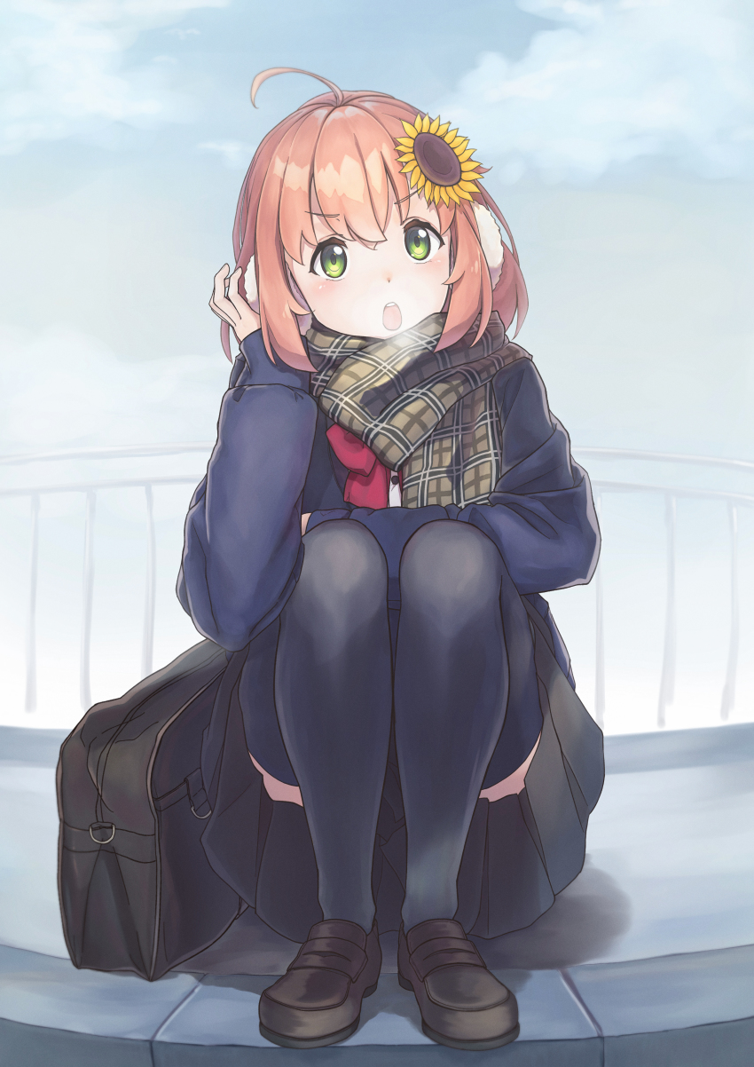 1girl, absurdres, ahoge, bag, black_shoes, black_skirt, blazer, blue_jacket