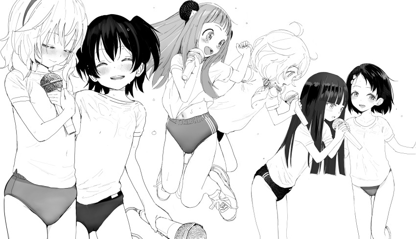 6+girls, absurdres, akagi_miria, animal_ears, black_hair, bow, rabbit_hair_ornament, buruma