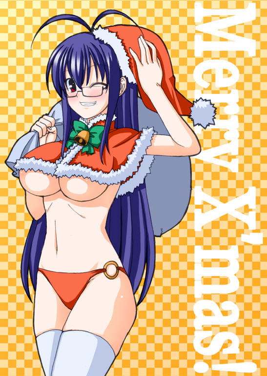 00s, 1girl, antenna_hair, blue_hair, breasts, capelet, christmas, female_focus