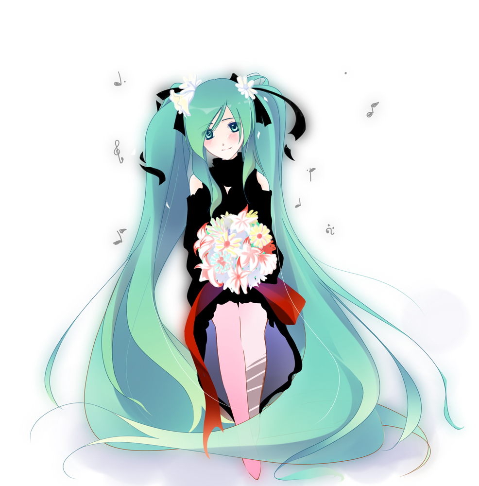 1girl, aqua_eyes, aqua_hair, bad_id, bad_piapro_id, bouquet, dress, female_focus
