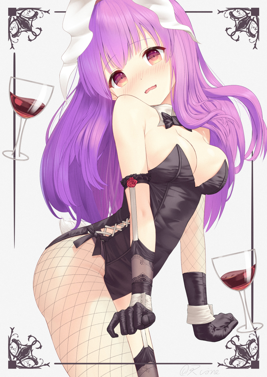 1girl, absurdres, alcohol, alternate_costume, animal_ears, blunt_bangs, blush, breasts