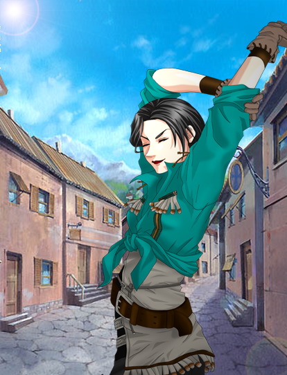 1girl, arms_up, belt, black_hair, closed_eyes, female_focus, gensou_suikoden, gensou_suikoden_iii