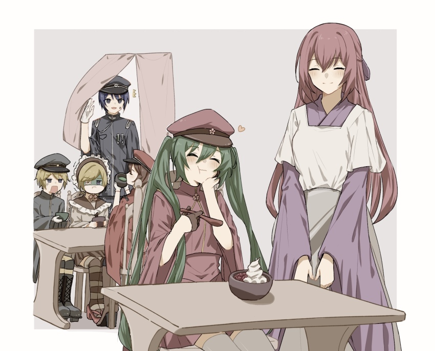 ^_^, azuki_nako, bad_id, bad_pixiv_id, blonde_hair, blue_hair, closed_eyes, eating