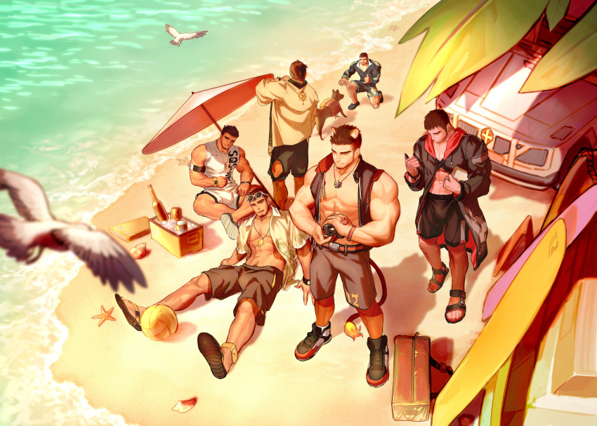 6+boys, abs, absurdres, alca_(wakatanka4), animal_ears, avenger_(dungeon_and_fighter), baimeme, ball
