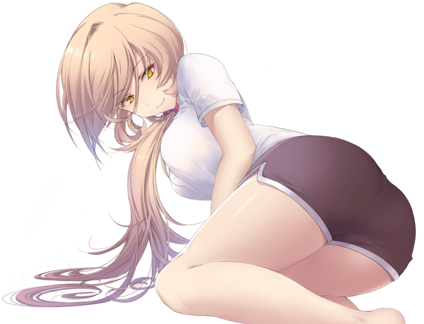 1girl, ass, breasts, curvy, gym_uniform, highres, kariginu_(gureviyo582), light_brown_hair