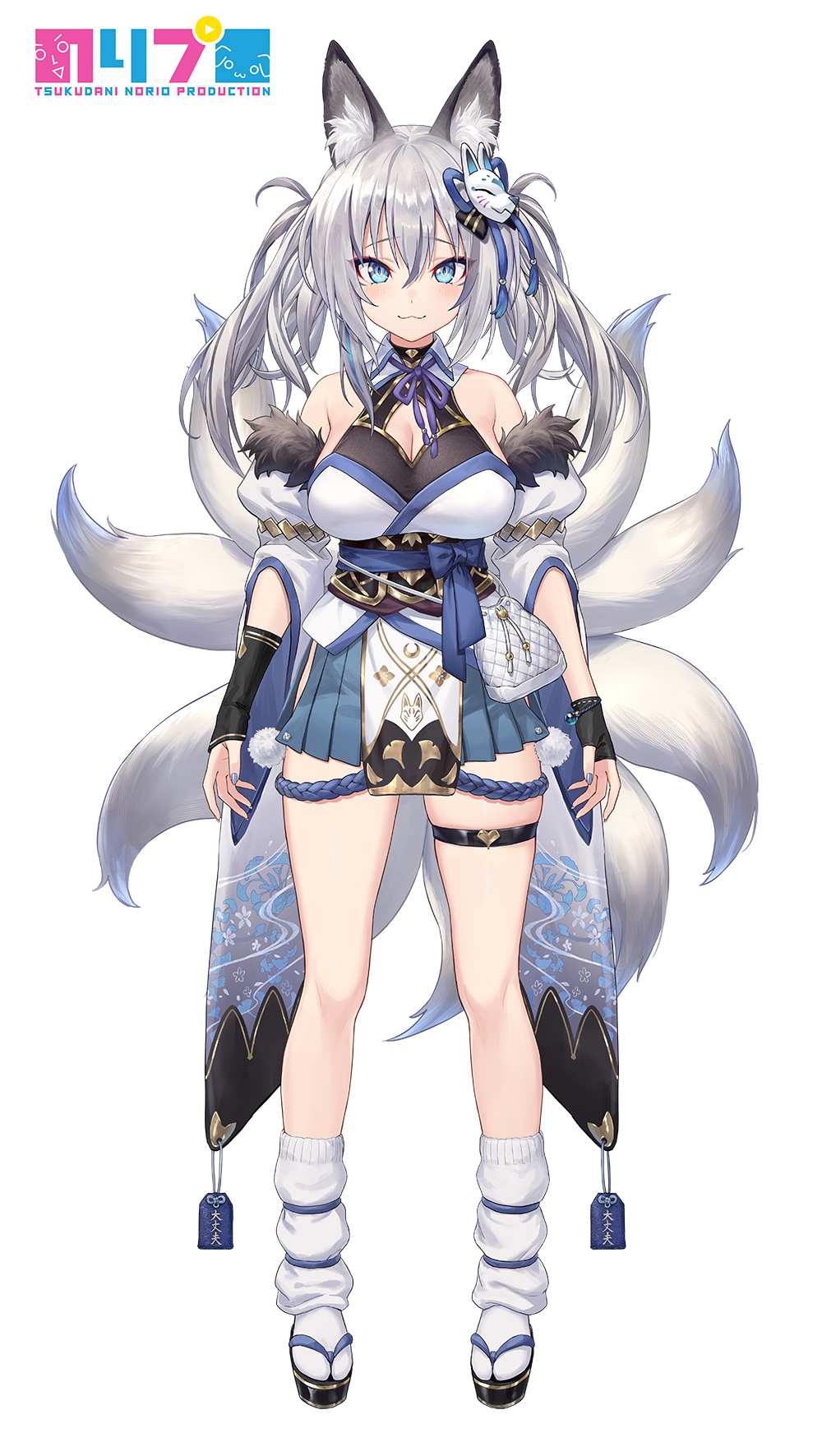 1girl, :3, animal_ear_fluff, animal_ears, bag, blue_eyes, breasts, cleavage