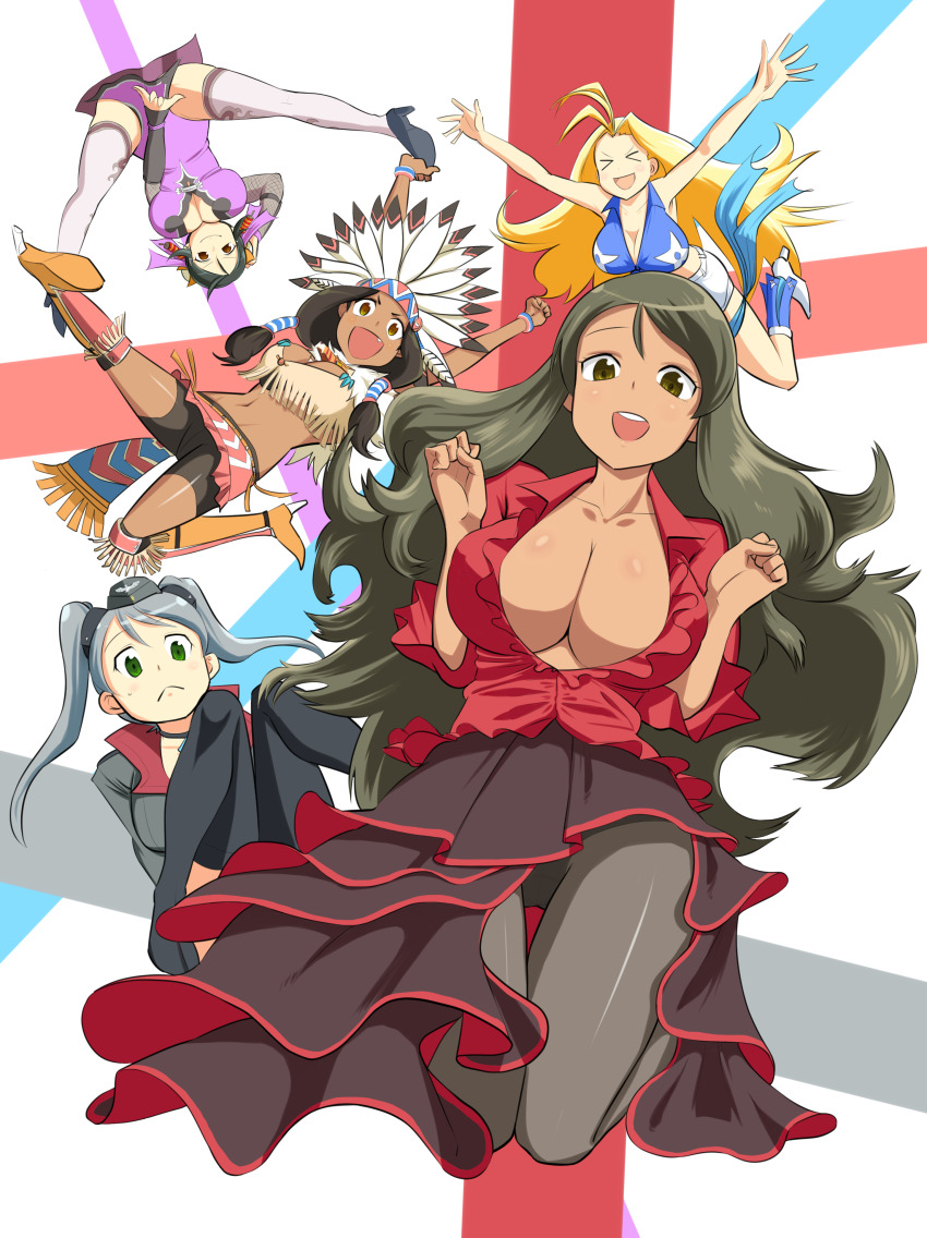 5girls, absurdres, ageha_(senran_kagura), breasts, cleavage, happy, highres, large_breasts