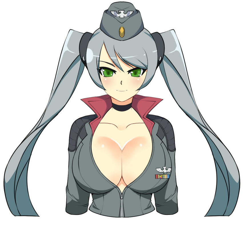 1girl, breasts, green_eyes, kometoze, large_breasts, senran_kagura, senran_kagura_new_wave, silver_hair