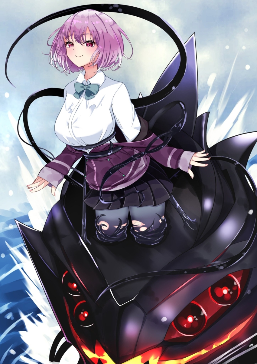 1girl, aqua_bow, aqua_bowtie, azur_lane, black_pantyhose, black_skirt, bow, bowtie