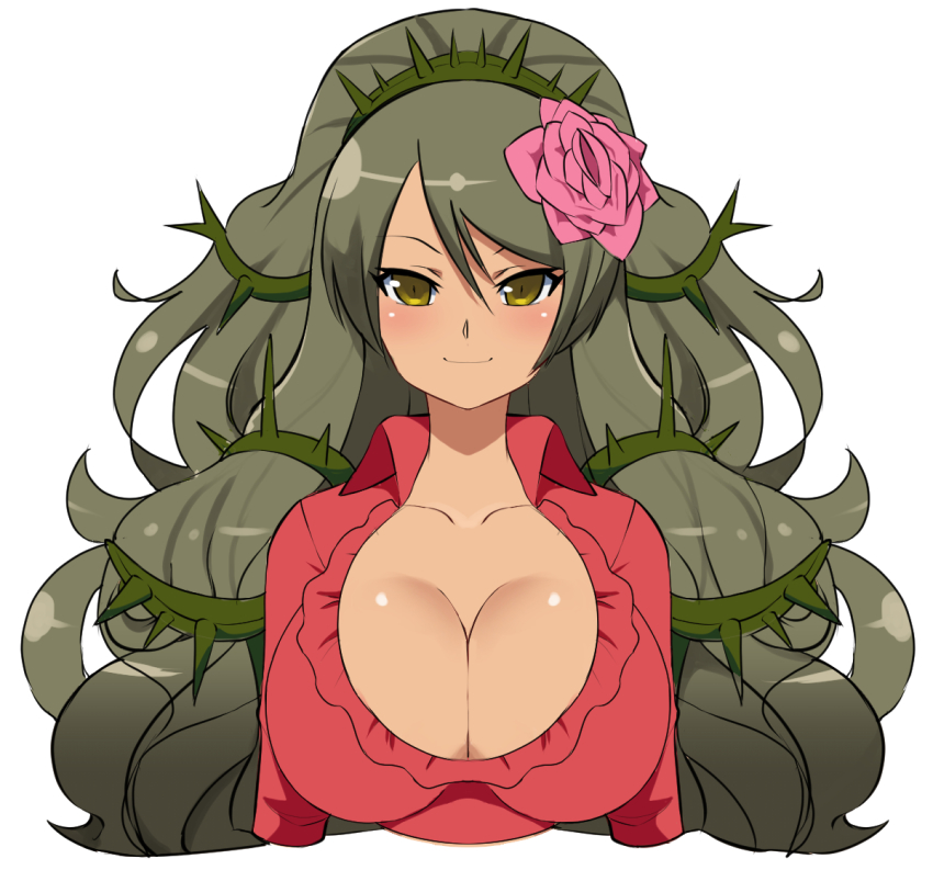 1girl, ageha_(senran_kagura), big_hair, breasts, dark_skin, kometoze, large_breasts, senran_kagura, senran_kagura_new_wave, upper_body