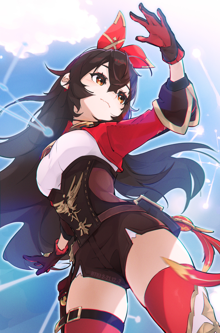 1girl, absurdres, amber_(genshin_impact), brown_hair, genshin_impact, hairband, heitian_keji, highres