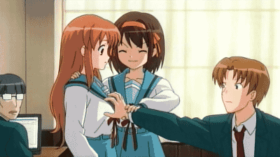 00s, 2boys, 2girls, animated, animated_gif, anime_screenshot, asahina_mikuru, breasts, brown_hair, computer_club_president_(suzumiya_haruhi), grabbing_another's_breast, groping, guided_breast_grab, guiding_hand, large_breasts, long_sleeves, lowres, multiple_boys, multiple_girls, school_uniform, serafuku, short_hair, suzumiya_haruhi, suzumiya_haruhi_no_yuuutsu