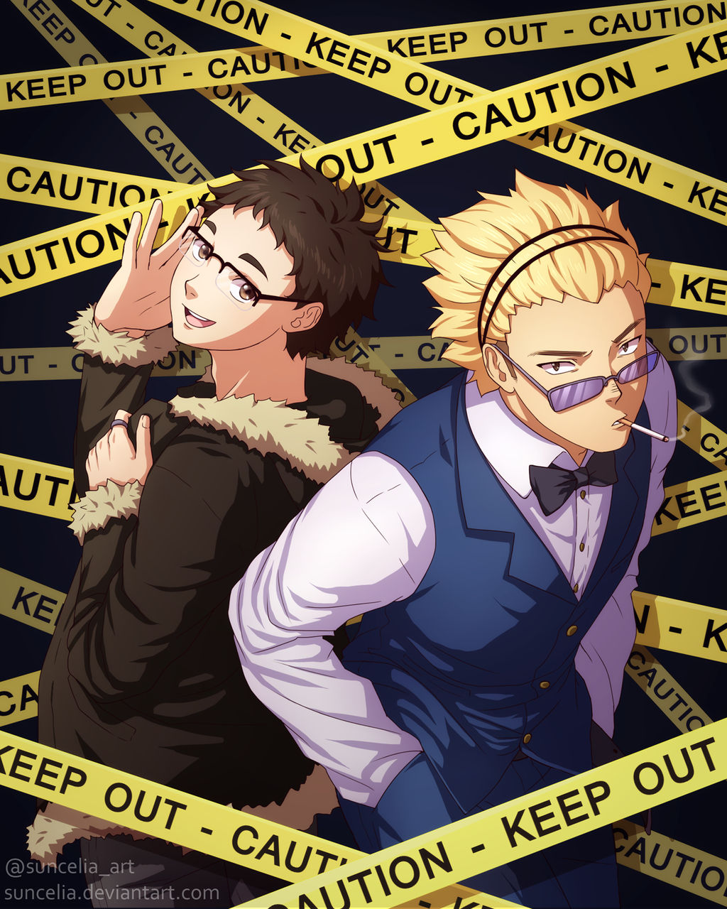 2boys, caution_tape, glasses, haikyuu!!, highres, multiple_boys, short_hair, suncelia