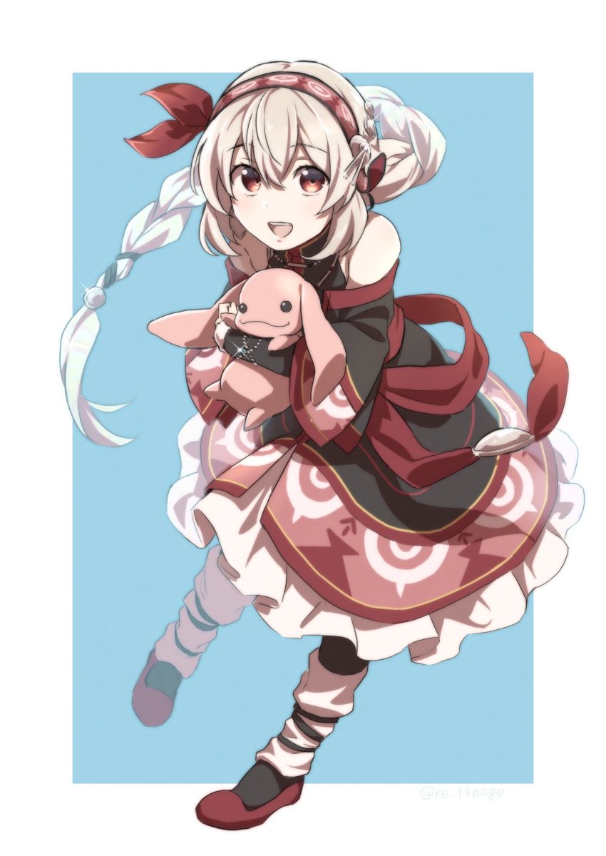 1girl, absurdly_long_hair, ainu_clothes, aquaplus, bare_shoulders, blush, bracelet, braid