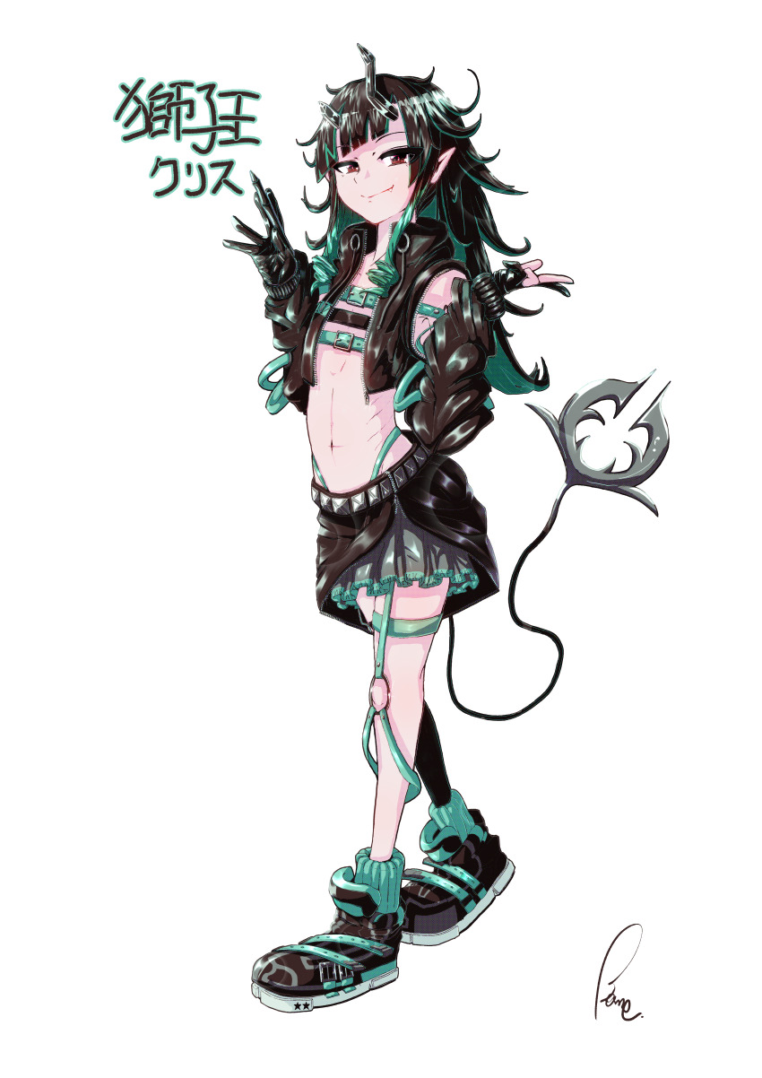 1girl, absurdres, bane_mk-2, belt, belt_bra, black_gloves, black_hair, black_jacket