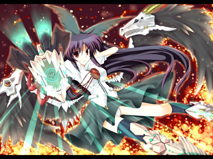 1girl, black_hair, black_thighhighs, bow, breasts, colorized, female_focus, hair_bow