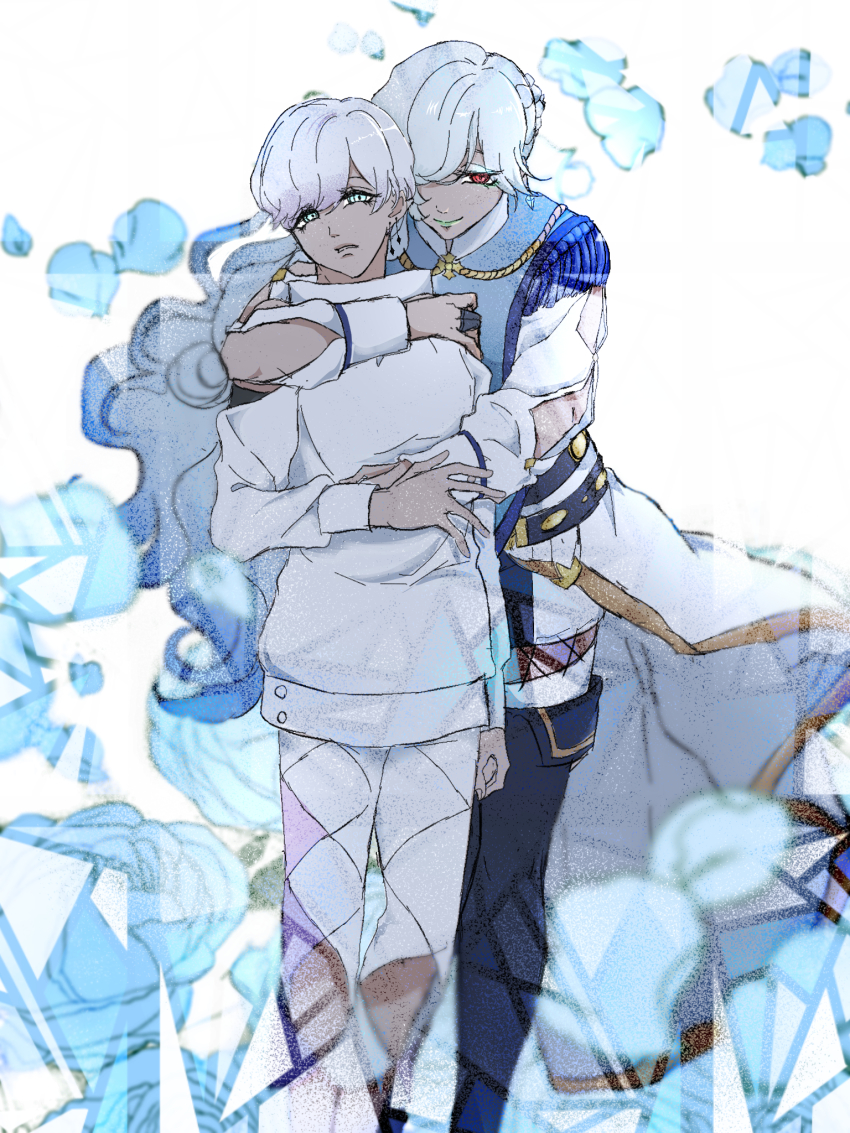 1boy, 1girl, arm_at_side, boots, carmilla_(visual_prison), dark_skin, earrings, eve_louise