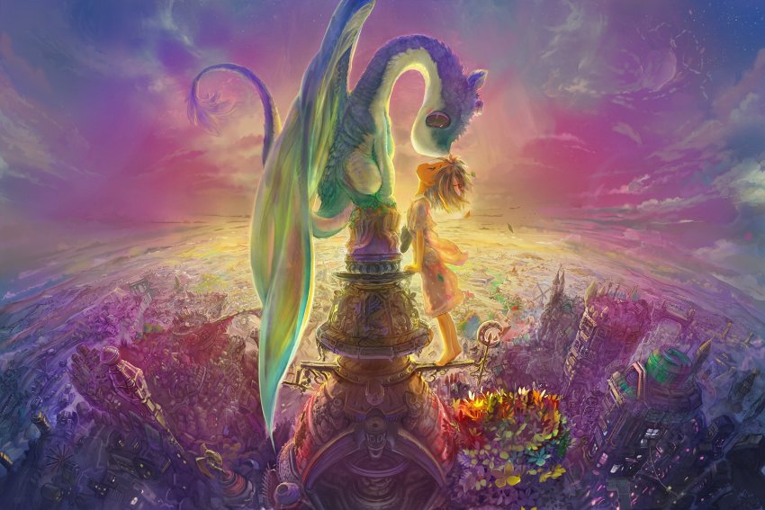 1girl, bare_legs, barefoot, bridge, building, child, city, city_lights