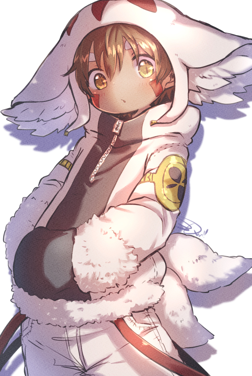1boy, animal_ear_fluff, animal_ears, animal_hood, bandam, belt, brown_hair, cosplay