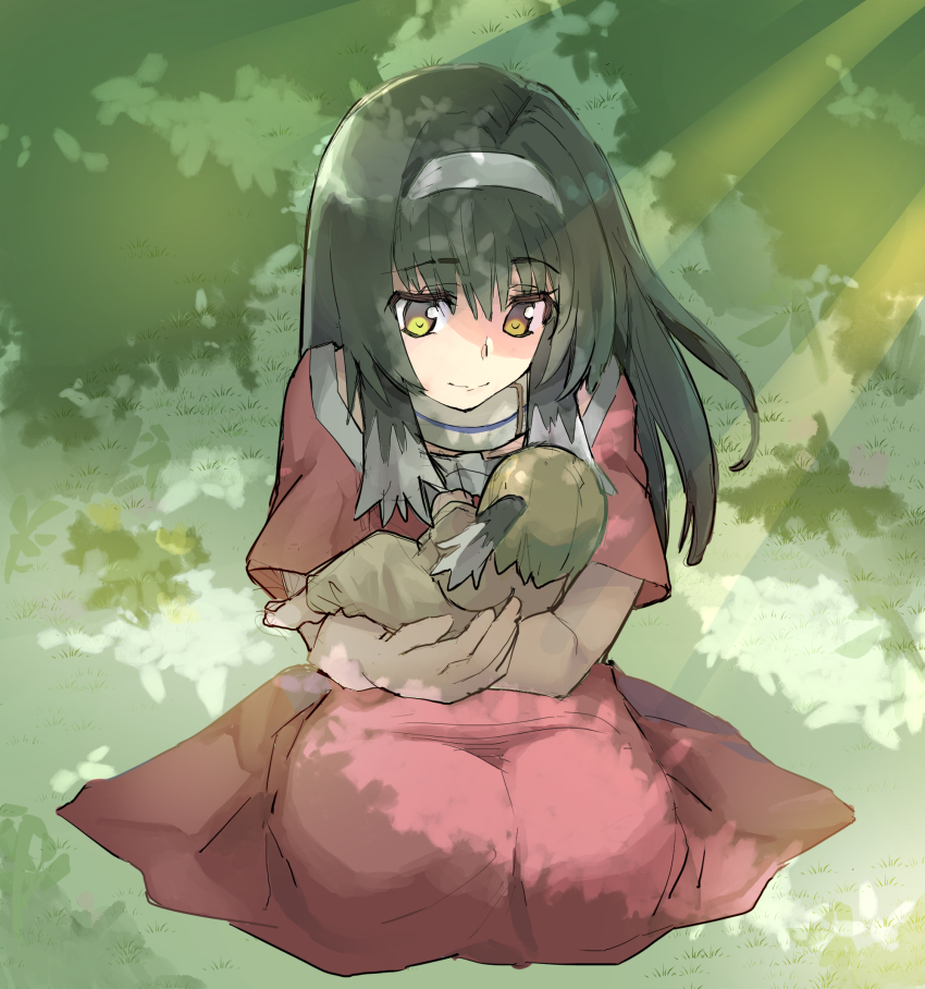 2girls, age_difference, animal_ears, aquaplus, barefoot, black_hair, breasts, brown_hair