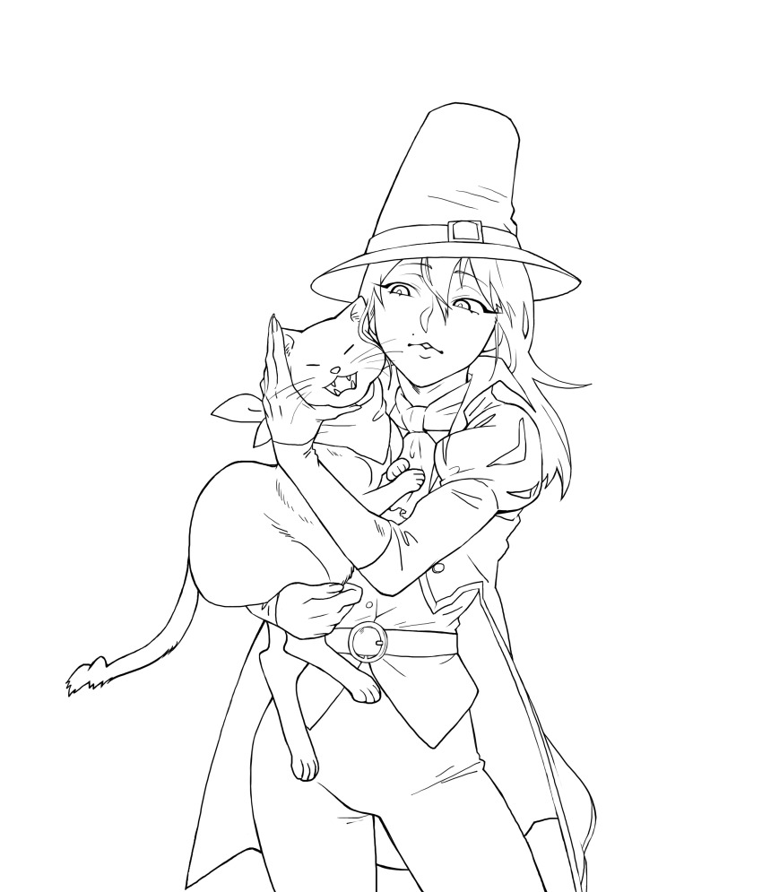 1girl, absurdres, ascot, bandana, belt, capotain, cat, coat