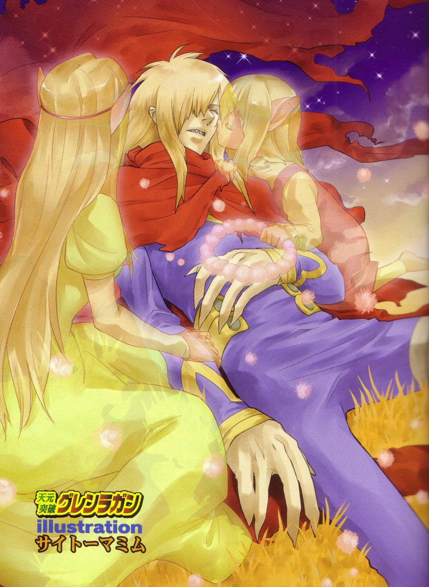 00s, 1boy, 2girls, animal_ears, blonde_hair, cat_ears, circlet, closed_eyes