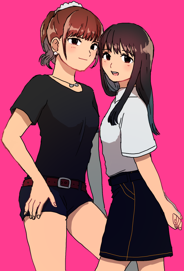 2girls, black_hair, brown_hair, doshiko, engine_sentai_go-onger, multiple_girls, rouyama_saki, super_sentai