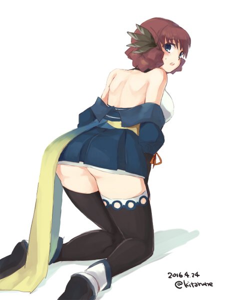 1girl, ainu_clothes, animal_ears, aquaplus, ass, back, bare_shoulders, bent_over