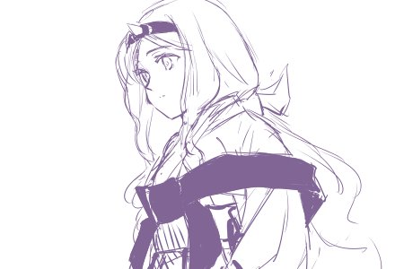 1girl, aquaplus, breasts, closed_mouth, dress, from_side, greyscale, hairband