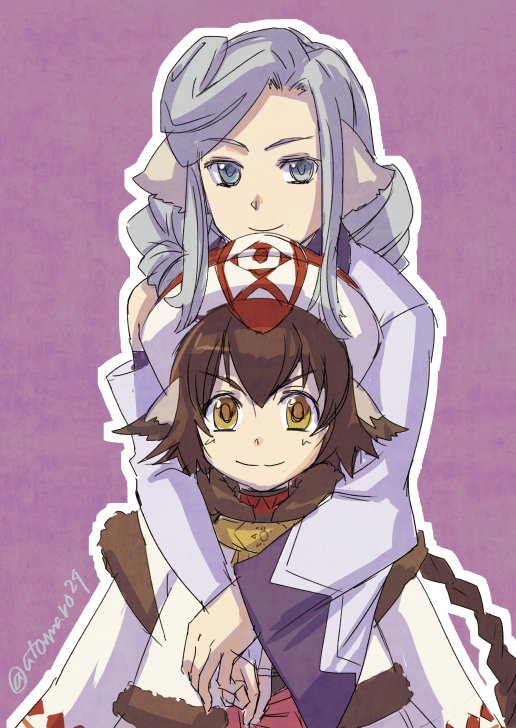 2girls, abng, age_difference, ainu_clothes, animal_ears, anju_(utawarerumono), aquaplus, blue_eyes