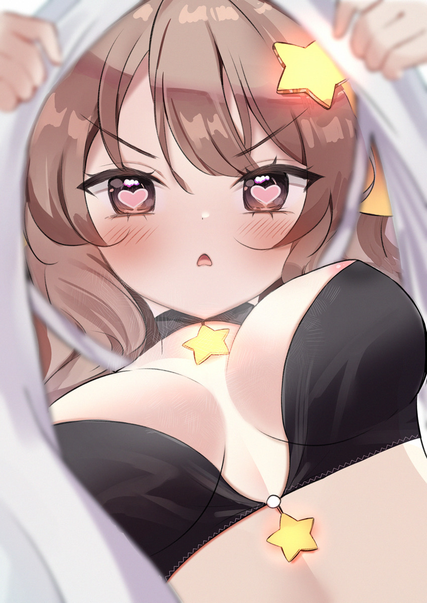 1girl, annytf, anyuu, black_choker, blush, breasts, brown_eyes, brown_hair