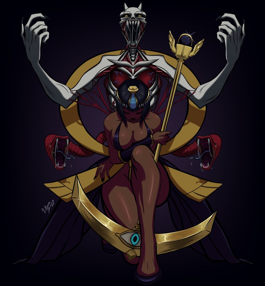 1girl, absurdres, black_background, black_hair, blood, bob_cut, breasts, cleavage