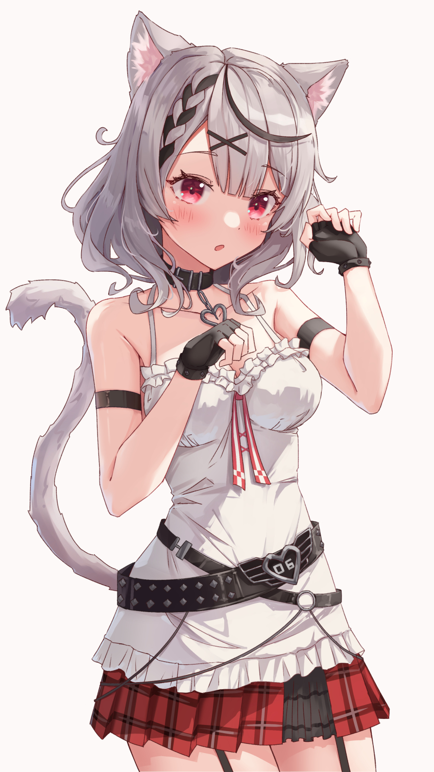 1girl, :o, absurdres, animal_ear_fluff, animal_ears, bare_shoulders, belt, black_gloves
