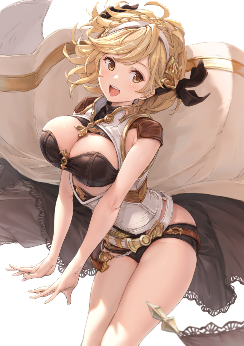 1girl, akita_hika, belt, black_bra, black_ribbon, black_shorts, blonde_hair, blush