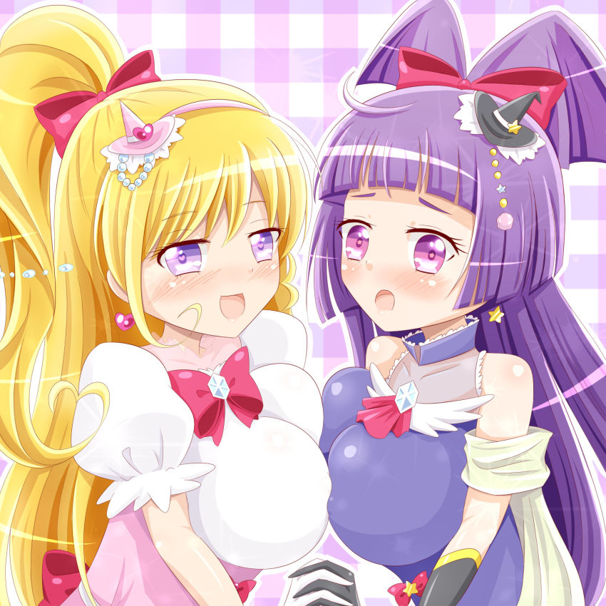 asahina_mirai, asymmetrical_docking, breast_press, cherrose, cure_magical, cure_miracle, highres, izayoi_liko