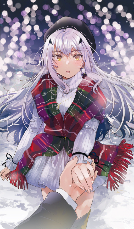 1girl, beret, black_headwear, breasts, brown_eyes, fate/grand_order, fate_(series), fly_(marguerite)