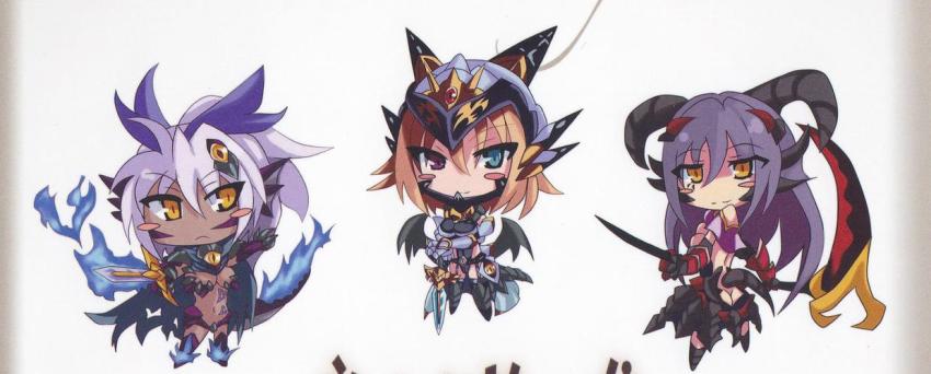 3girls, animal_hands, armor, armored_wings, artist_collaboration, ass, aura, bikini_armor