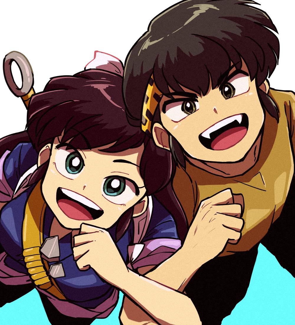 brown_hair, fang, hibiki_ryouga, japanese_clothes, kuonji_ukyou, maru_handa, open_mouth, ranma_1/2