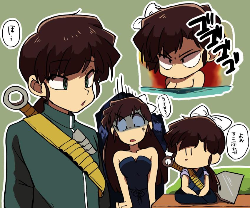 angry, breasts, brown_hair, cleavage, kuonji_ukyou, maru_handa, ranma_1/2, ribbon