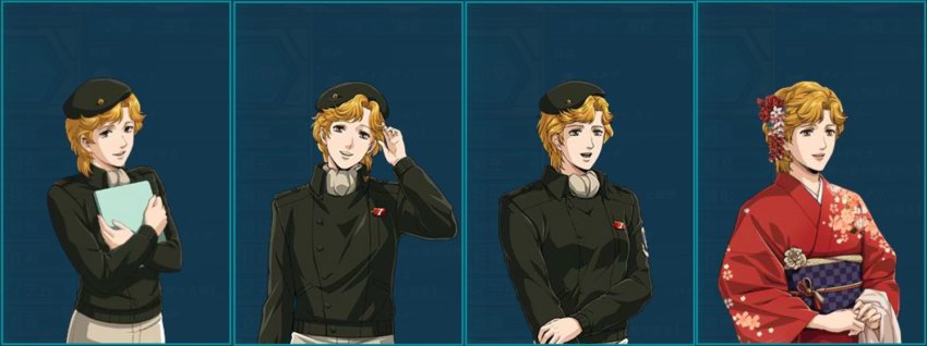 1990s_(style), 1girl, 80s, badge, blonde_hair, blue_background, buttons, frederica_greenhill