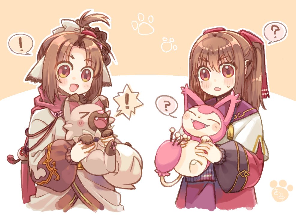 >_<, 2girls, ainu_clothes, animal, animal_ears, animal_hands, aquaplus, blush