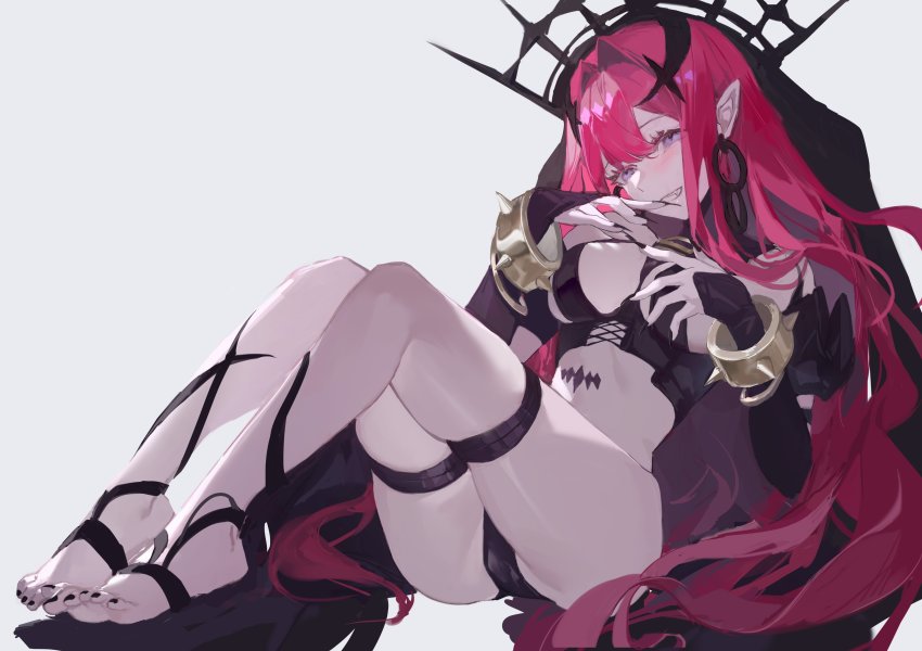 1girl, absurdres, black_nails, bracelet, breasts, detached_sleeves, earrings, baobhan_sith_(fate)