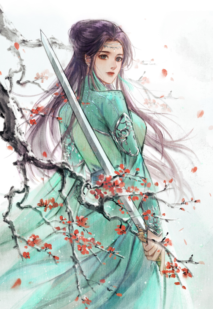 1girl, absurdres, black_hair, doupo_cangqiong, dress, green_dress, hair_ornament, highres