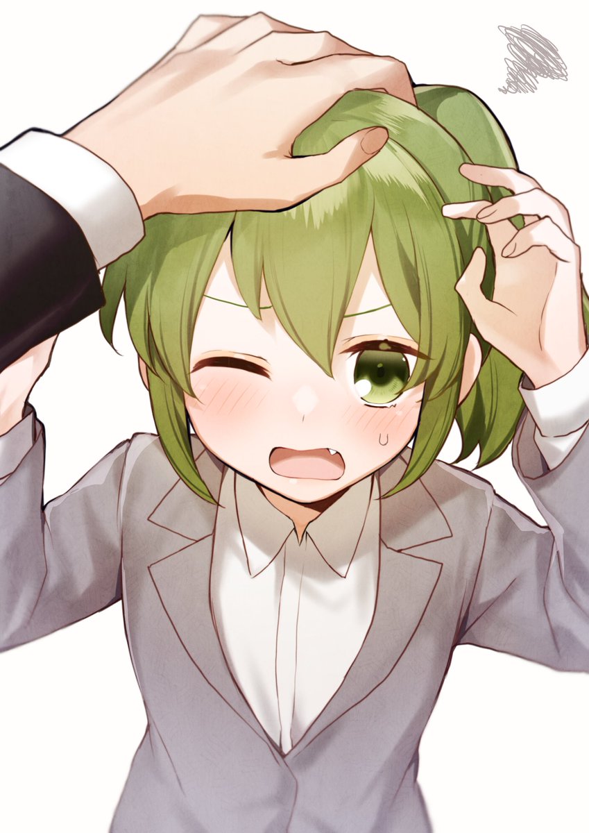 1boy, 1girl, akikuriii, annoyed, black_jacket, blush, commentary_request, dress_shirt