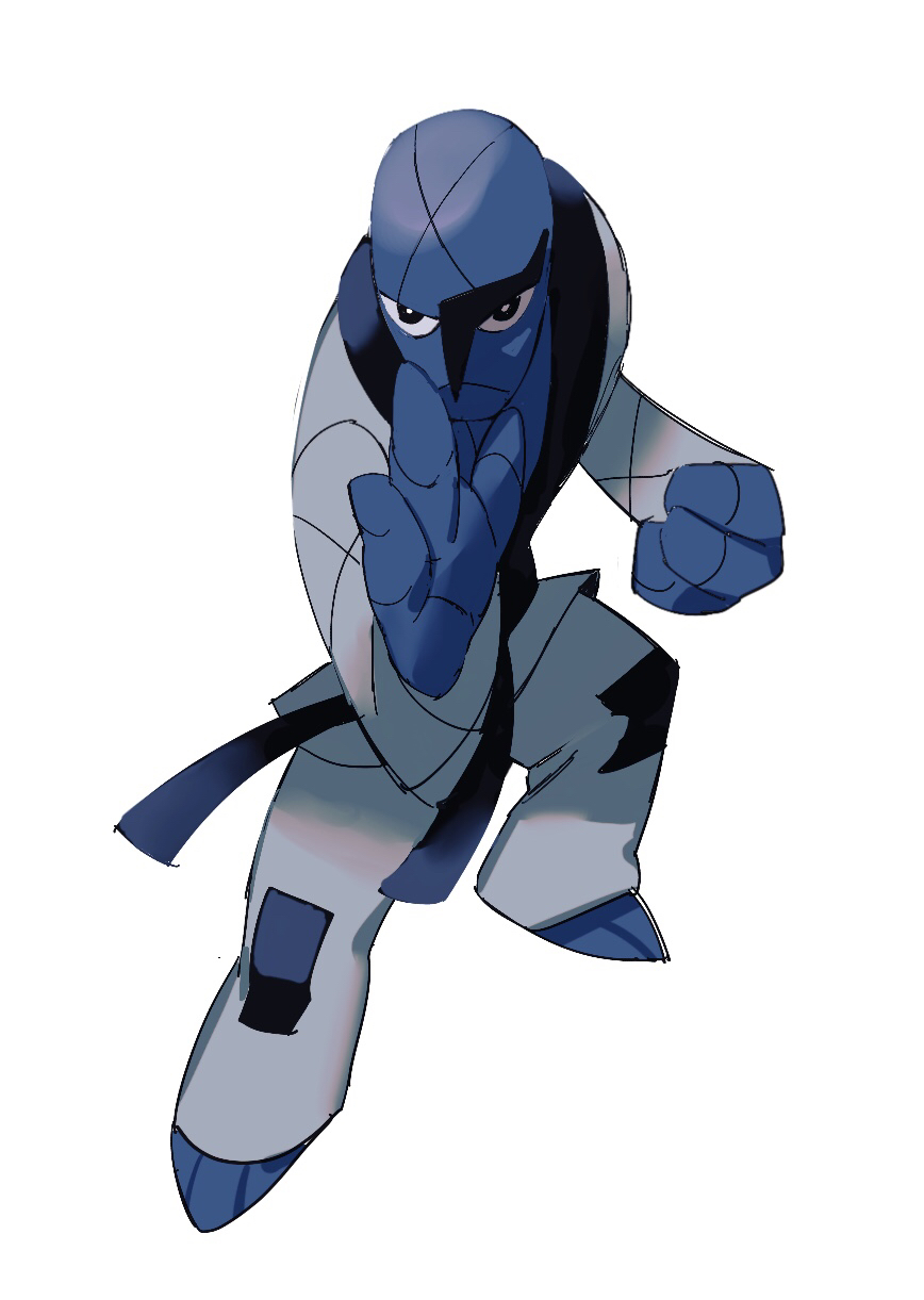 bad_id, bad_pixiv_id, black_eyes, bright_pupils, closed_mouth, commentary_request, fighting_stance, frown, full_body, gen_5_pokemon, highres, legs_apart, nintendo, pokemon, pokemon_(creature), sawk, simple_background, standing, teigaso1, white_background, white_pupils