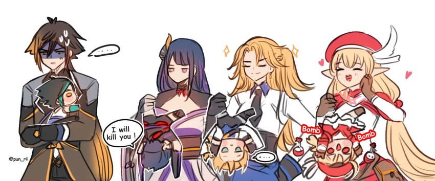 ..., 4boys, 4girls, aged_down, albedo_(genshin_impact), alice_(genshin_impact), baby, black_hair