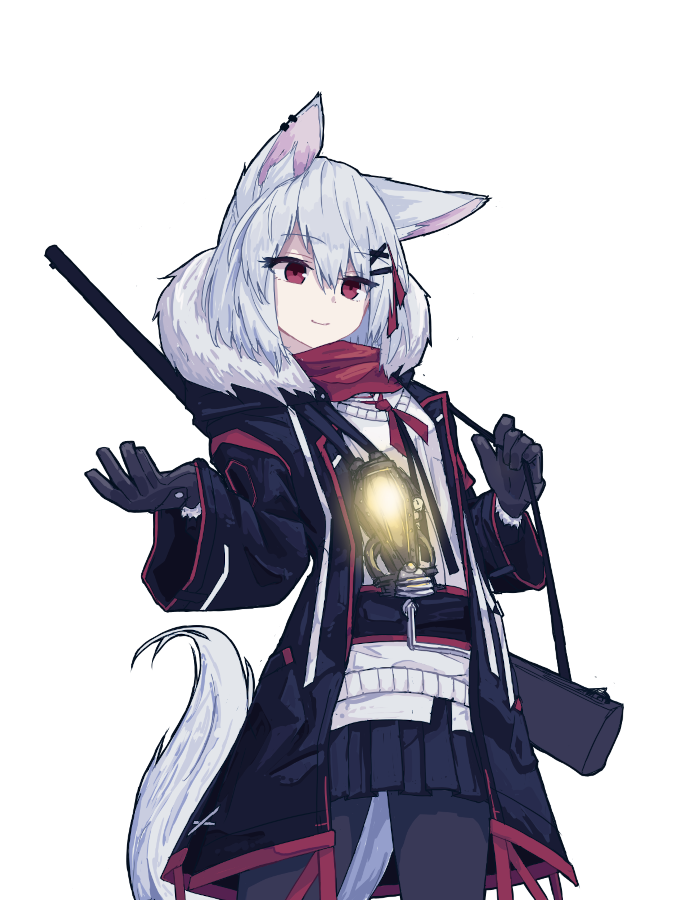 1girl, animal_ears, bag, black_gloves, black_jacket, black_pantyhose, black_skirt, commentary